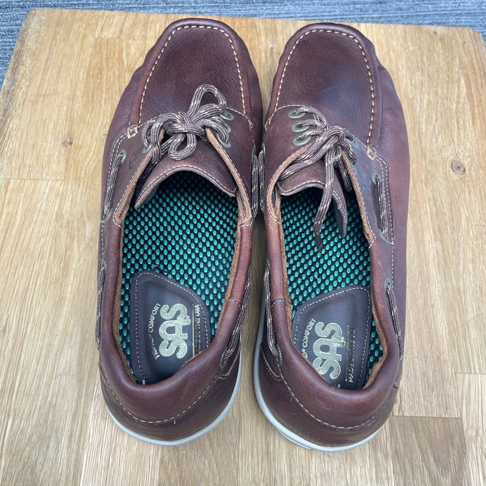 SAS Boat Shoes Mens 10.5 Wide Brown Leather‎ Tripad Comfort Lace Up USA A0825605